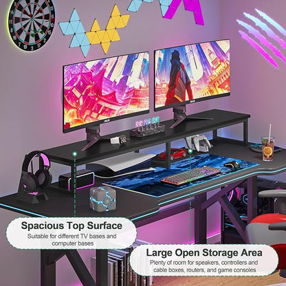 Clikuutory 59" Large TV Riser for 32-75 inch TVs, Tabletop Stand with Steel Legs, Storage & Dual - Screen Office Desk Function, Ideal for Home Office, Bedroom, Living Room, Black