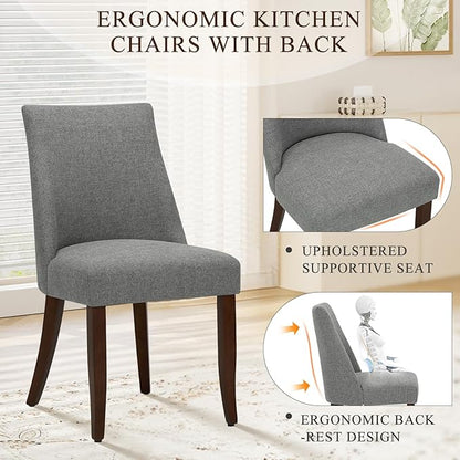 COLAMY Upholstered Dining Chairs Set of 2, Mid Century Modern Kitchen Chairs with Back, Farmhouse Fabric Side Dining Room Chairs with Wood Legs for Dining Room Restaurant, Light Grey
