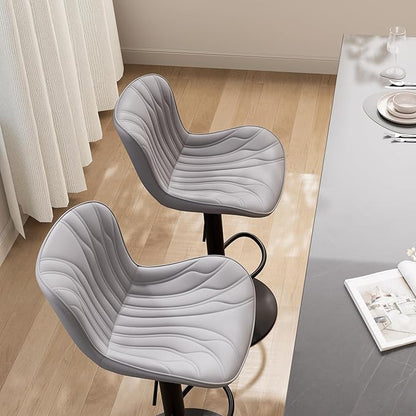 YOUNIKE Grey Bar Stools Set of 4 Modern Swivel Counter Height Bar Chair with Back Adjustable Kitchen Island Faux Leather Padded Barstools taburetes de bar Breakfast sillas para barra de cocina 4PCS