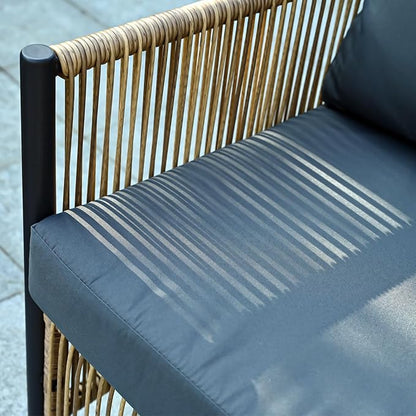 Outdoor Wicker 2 Seater Sofa Set with Cushion and Coffee Table,Loveseat Patio Conversation Set W/Metal Frame,Removable Cover & Rattan Design,Waterproof & Easy Assembly for Backyard,Patio,Gray