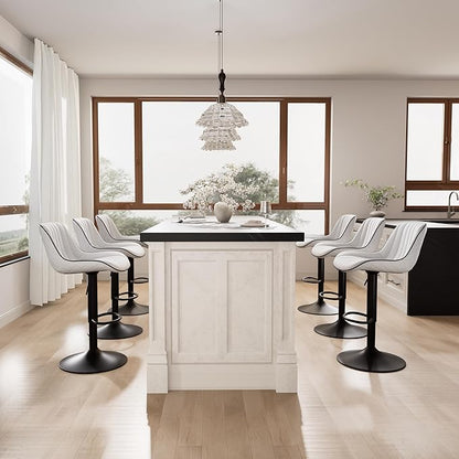 YOUNIKE White Bar Stools Set of 2 Kitchen Counter Height Barstools Upholstered Swivel Modern Faux Leather Bar Chairs with Backs Adjustable High Breakfast Island Stool with Metal Leg