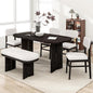 Merax Farmhouse Wooden Dining Set of 6, 65 Inch Rectangular Kitchen Table, Upholstered 4 Chairs with Backrest, Bench with Cushion, Easy Assemble, Espresso