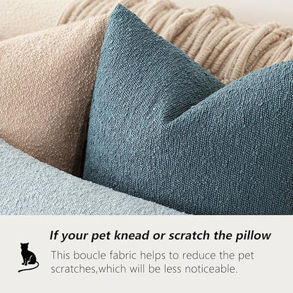 Foindtower Set of 2, Decorative Textured Boucle Throw Pillow Covers Accent Solid Pillow Cases Neutral Cozy Couch Cushion Case for Chair Sofa Bedroom Living Room Home Decor 26x26 Inch Misty Blue