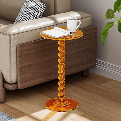 Acrylic Side Table, End Table Round Top with Solid Post for Living Room, Bedroom, Balcony, Easy Assembly (Clear) (Pedestal, Orange)