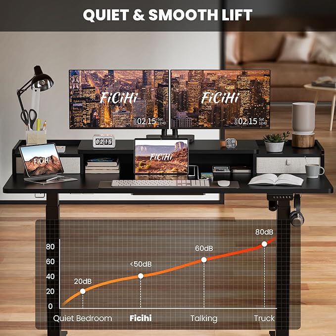 48x30 Inch Electric Standing Desk with Drawers & Widen Desktop, Thickened Desk Frame, Adjustable Height Sit Stand Up Table, Home Office Computer Desk with Cable Management, Classical Black