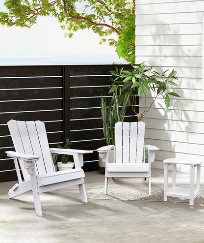 Adirondack Square Outdoor Side Table,2-Tier Storage Patio Side Table, HDPE End Tables for Backyard Pool Porch Garden Lawn(White)