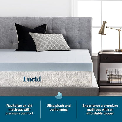 Lucid 4 Inch Mattress Topper - California King Size - Cooling Gel Infused Memory Foam - Plush Feel Pressure Relieving Bed Topper - Mattress Pad – Ventilated Breathable Design – CertiPur Certified