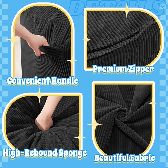 HABUTWAY 4FT Bean Bag Chair,Giant Bean Bag Chairs for Adults,Big Bean Bags with Memory Foam Filled, Large Beanbag Chairs with Soft Corduroy Cover-Black