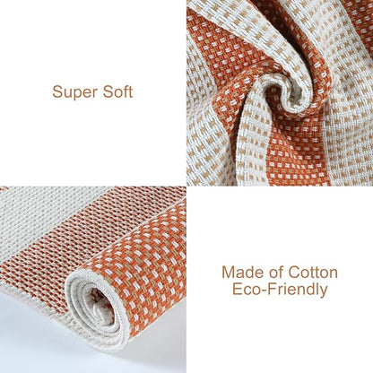 OJIA Outdoor Rug 4'x6', Cotton Woven Patio Rug Washable Rugs Front Porch Rug Outdoor Door Mat Entryway Rugs Indoor Area Rugs Floor Mat for Backyard/Entry/Kitchen/Bedroom/Living Room (Orange/White/Tan)
