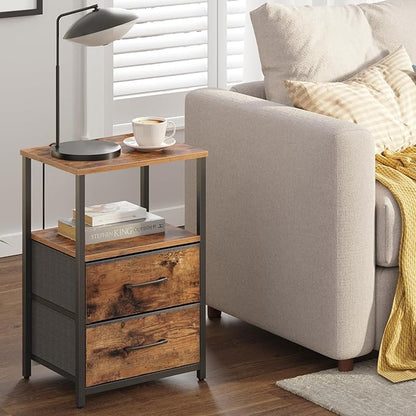 TUTOTAK End Table, Night Stand, Side Table, Nightstand with Cloth Drawer, Bedside Table for Livingroom, Bed Room, Brown TB01BB087
