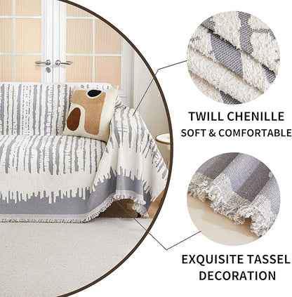 HAOMAIJIA Boho Sofa Covers Couch Covers for 3 Cushion Couch Sofa Pet Friendly Soft Thick Non Slip Couch Cover for Dogs Washable Sectional Couch Covers L Shape Furniture Protecto (XF-Grey, 71"x118")