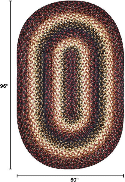 Homespice Prescott Jute Braided Oval Rugs 5x8' - Primitive Style Red and Black Rugs for Living Room and Dining Room