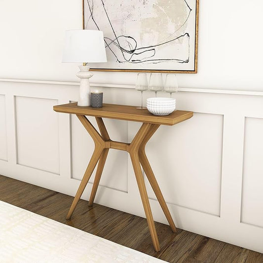 Plank+Beam Verso Console Table, 36 Inch Solid Wood Modern Sofa Table, Narrow Entryway Table for Hallway, Behind The Couch, Living Room, Foyer, Pecan