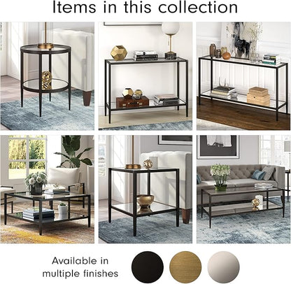 Henn&Hart 20" Wide Square Side Table with Mirror Shelf in Blackened Bronze, Table for Living Room, Bedroom
