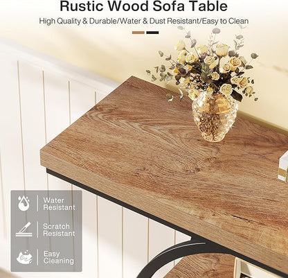 Tribesigns 41.3" Console Table, Industrial 4-Tier Sofa Table Entryway Table with Circle Base, Narrow Wood Accent Tables with Storage Shelves for Living Room, Hallway, Foyer, Light Brown