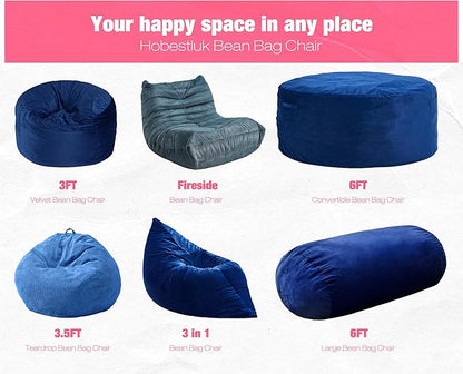 Hobestluk 6FT Bean Bag Chair Large Beanbag Lounger with Removable Cover Adult Bean Bag Chair with Portable Handle Desgin for Living Room Bedroom (Blue, 6FT)