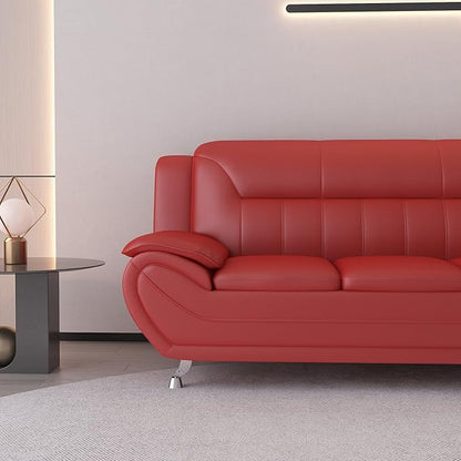 Container Furniture Direct Michael Modern Faux Leather Upholstered Stainless Steel Legs Living Room Sofa, Chair, Persian Red