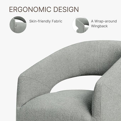 Upholstered Dining Chairs with Casters No Assembly Modern Barrel Armchair with Rollers for Diningroom Bedroom Livingroom Reading Room,Set of 2,Fog