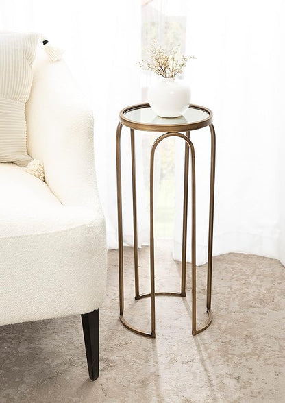 Kate and Laurel Pomeroy Vintage Decorative Drink Table; 11 x 11 x 24; Mirrored Glass and Antique Gold; Traditional Glam Pedestal Table with Arched Base and Round Tabletop