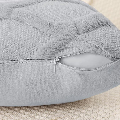 decorUhome Throw Pillow Covers 20x20 Inch Set of 2, Soft Plush Faux Fur Wool Grey Couch Pillow Covers, Decorative Neutral Pillow Cases for Bed Sofa Living Room Home Decor