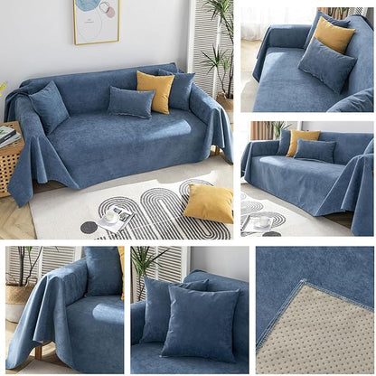 STACYPIK Waterproof Dark Blue Sofa Cover, Washable Couch Cover for 2 Cushion Couch, Anti-Slip Furniture Protector, Pet-Friendly Couch Cover for Pets and Kids, Loveseat Covers, Futon Cover-71X71IN