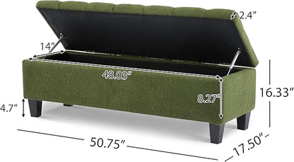 Christopher Knight Home Ottilie Boucle Fabric Storage Ottoman Bench, Wooden Rectangular Ottoman with Storage, Bedroom End of Bed Foot Stool, Entryway Ottoman Footrest, Living Room Extra Seat, Green