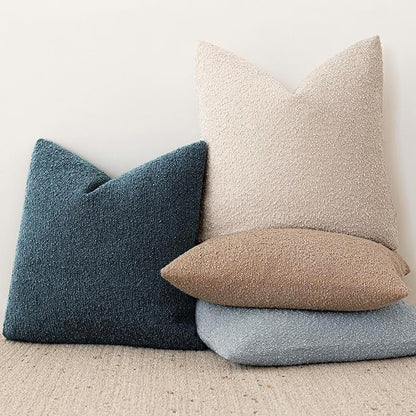 Foindtower Pack of 2 Textured Boucle Throw Pillow Covers Accent Solid Pillow Cases Cozy Soft Decorative Couch Cushion Case for Chair Sofa Bedroom Living Room Home Decor 18x18 Inch Dark Blue