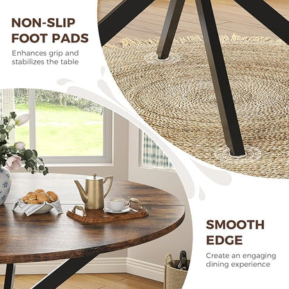 Unovivy 47" Round Dining Table for 4-6, Space Saving Circle Kitchen Dinner Table, Industrial Mid Century Modern Dining Room Desk for Kitchen, Apartment, Rustic Brown