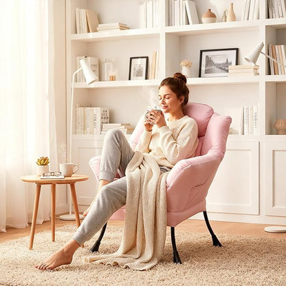 Lazy Chair, Reading Armchair, Large Modern Lounge Accent Chair, Leisure Sofa Chair for Living Room, Bedroom, Dorm Room (Pink)