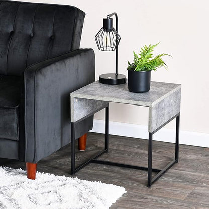 Household Essentials Wrap Square Side End Table Rustic Slate Concrete and Black Metal