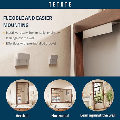 TETOTE 24 x 36 Walnut Wood Framed Mirror for Bathroom Wall/Bedroom/Living Room/Entryway Farmhouse Rustic Bathroom Vanity Mirror Waterproof (Horizontal/Vertical Mounted)