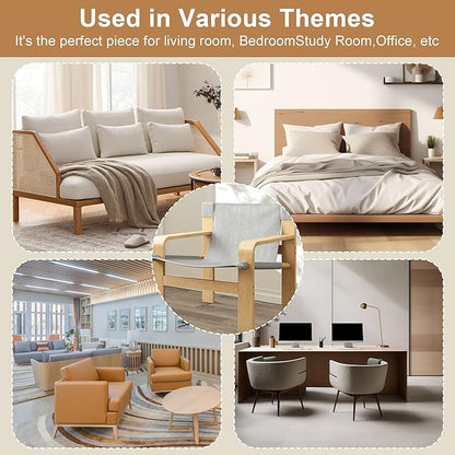 Ball & Cast Mid-Century Lounge Living Room Chairs,Accent Chair Wide Armrest with Comfortable Linen Fabric Armchair & Rubber Wood Frame,Detachable and Washable Seating Furniture for Reading,Light Grey