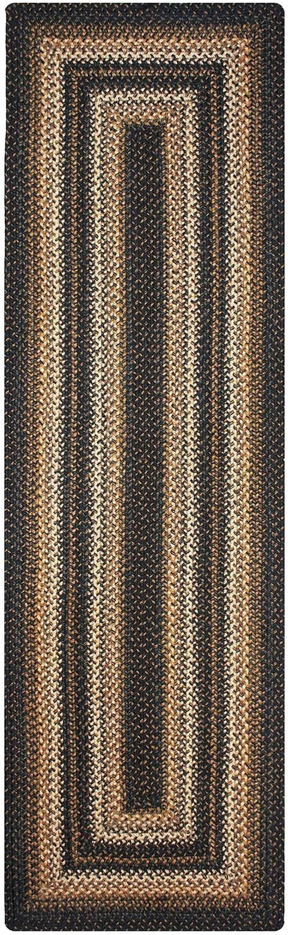 Homespice Kilimanjaro Premium Jute Braided Area Rug, 22" x 72" Rectangular Hall Runner Black, Natural Jute Yarn Rustic, Country, Primitive, Farmhouse Style - 30 Day Risk Free Purchase