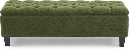 Christopher Knight Home Ottilie Boucle Fabric Storage Ottoman Bench, Wooden Rectangular Ottoman with Storage, Bedroom End of Bed Foot Stool, Entryway Ottoman Footrest, Living Room Extra Seat, Green