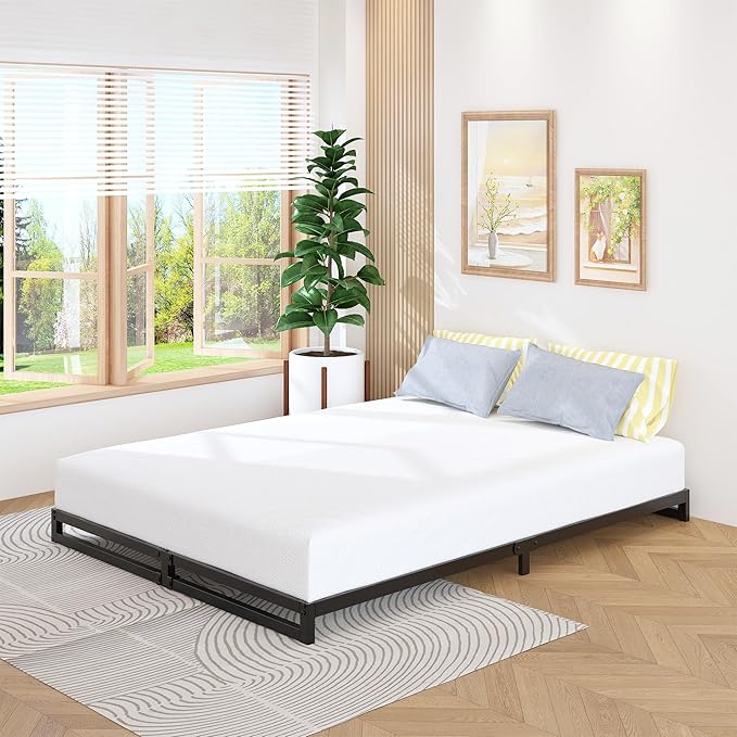 4 Inch King Size Bed Frame Sturdy Mattress Foundation, Heavy Duty Metal Platform with Steel Slats Support No Box Spring Needed, Noise Free, Easy Assembly, Black