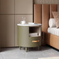 Merax Round Nightstand with Storage Drawer, MDF Contemporary Modern Bedside Table with Open Storage Shelf, Curved Design Sofa End Table for Bedroom & Living Room, Easy Assembly, Green