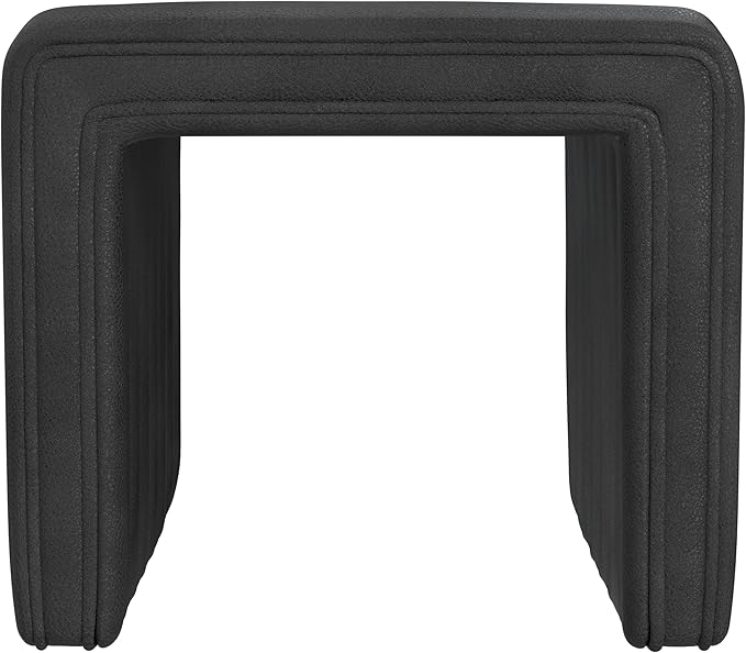 HomePop Modern Channel Tufted Faux Leather Ottoman Home Décor|Ottoman for Living Room & Bedroom - Black Faux Leather