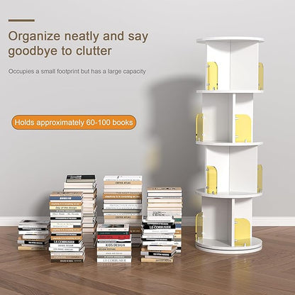 VECELO Rotating Bookshelf Tower, 360°Revolving Bookcase, Round Book Shelf Rotating, Stackable Storage Display Rack Floor Standing for Kids&Adults Solid Wood, White