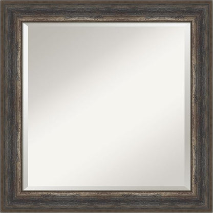 Amanti Art Brown Wall Mirror 25x25 Alta Rustic Char Square Bathroom Mirror for Wall Decor Living Room, Medium Rustic Farmhouse Frame, Hangs Horizonally and Vertically, Bathroom Decor, Beveled Edge