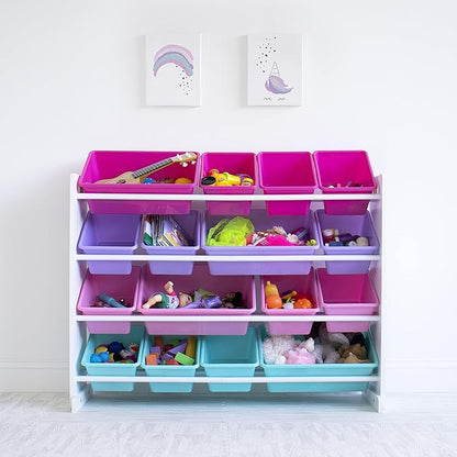 Humble Crew Supersized Toy Storage Organizer with 16 Removable Bins, White/Blue/Pink/Purple – Large Toy Storage for Toddlers Ideal for Kids' Rooms, Playrooms, and Nurseries - Modern Toy Bins for Kids