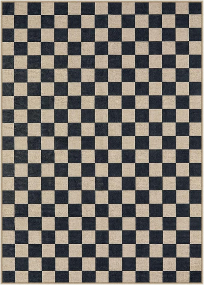Lahome Checkered Easy Jute Outdoor Rug, 5x7 Farmhouse Rugs for Living Dining Room, Washable Non Slip Non Shedding Floor Carpet for Sunroom Mudroom Backyard Deck
