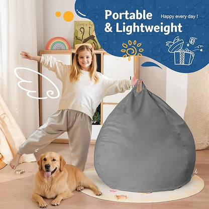 Homguava 2FT Bean Bag Chair: 2' Bean Bags with Memory Foam Filled,Comfy Beanbag Chairs Round Bean Bag Sofa with Dutch Velvet Cover-Light Grey