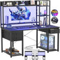 Aheaplus LED Gaming Desk with Hutch, 47.2'' Computer Workstation, Black