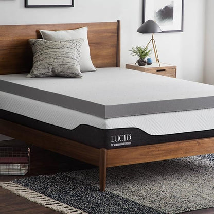Lucid 4 Inch Bamboo Infused Memory Foam Mattress Topper - Queen Size – Cooling Ventilation – Pressure Relieving Bed Topper - Mattress Pad – CertiPur Certified
