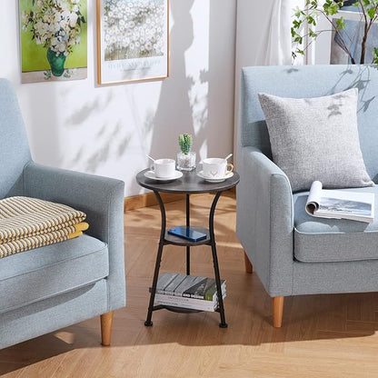 Dulcii Small Round End Table for Narrow and Small Space, 3-Tier Round Accent Couch Beside Table, Modern Side Table Corner Sofa Table Nightstand for Living Room Bedroom,Grey