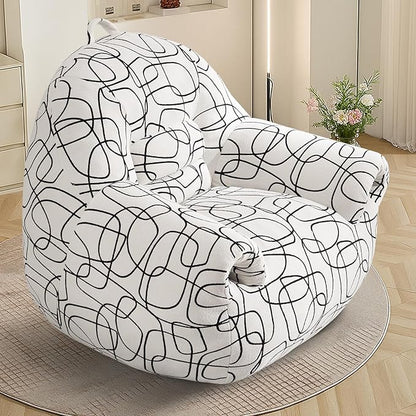 DAICO Bean Bag Chairs for Adults Bean Bag Sofa with Armrests Comfy Accent Chair White Single Lazy Floor Sofas with Foam for Living Room Reading Bedroom Gaming Office (Stripe Pattern)
