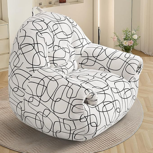 DAICO Bean Bag Chairs for Adults Bean Bag Sofa with Armrests Comfy Accent Chair White Single Lazy Floor Sofas with Foam for Living Room Reading Bedroom Gaming Office (Stripe Pattern)