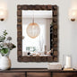 28x20 Inch Handcrafted Solid Wood Square Wall Mirror with Geometric Wood Inlay Design, Rustic Natural Texture for Bathroom, Bedroom, Living Room Decor