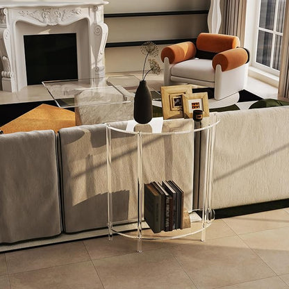 Acrylic Console Table, Half Moon, 29.5" Small Entryway Table, Clear Entry Table for Sofa, Foyer, Hallway, Living Room, Easy Assembly, 2 Tier, 11.8" D x 31.5" H