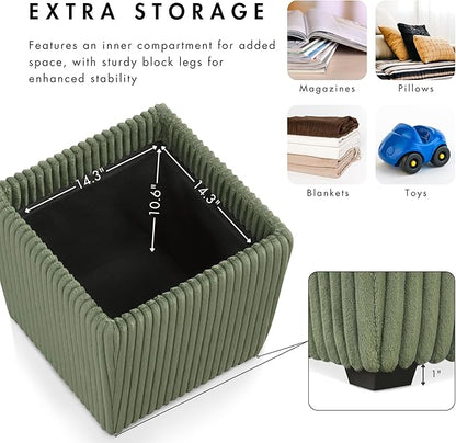 Furniture of America Lennox Modern Chenille 17-inch Square Storage Ottoman with Reversible Tray Top, Upholstered Footstool for Living Room, Bedroom, Entryway, Green
